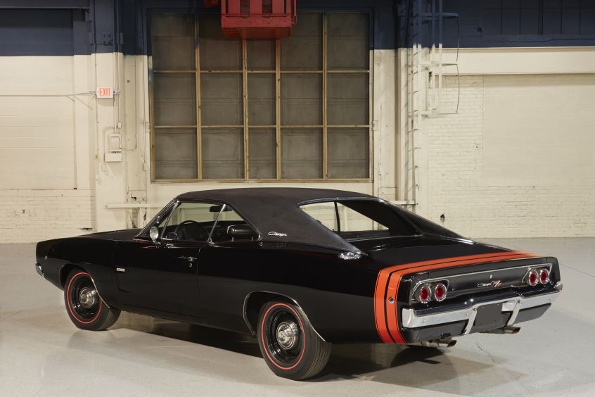 Back View of Black 1968 Dodge Charger 