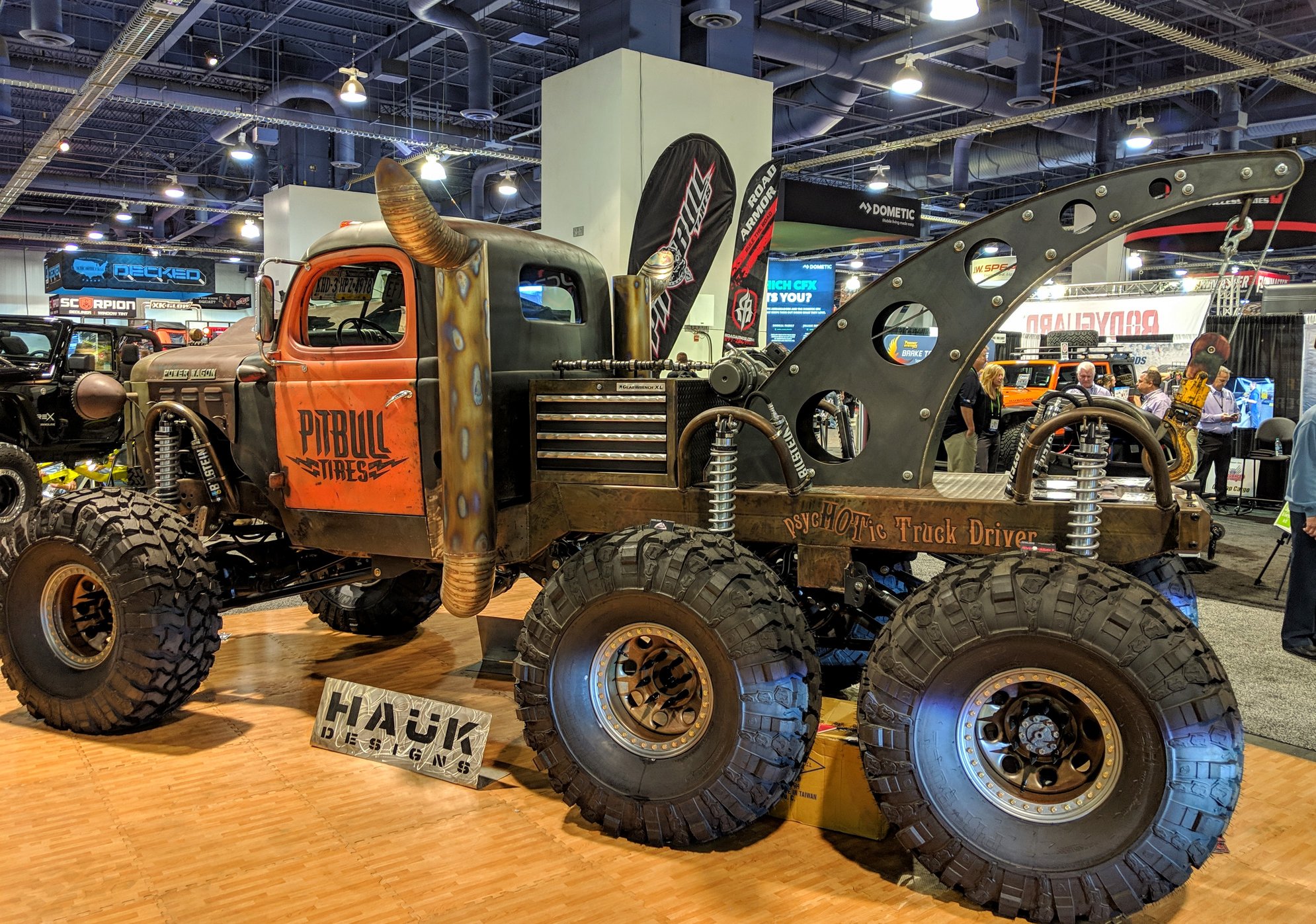 The Wrecker Power Wagon by Hauk Designs at the Pit Bull Tires booth at SEMA 2018